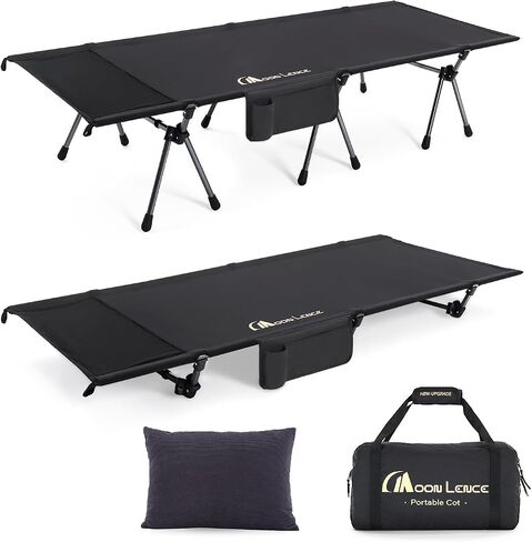 قمر Lence Hight Camping COT - يدعم 330 رطلاً ، وسريرًا قابلًا للطي محمولًا مع تمديد الساق للتخييم ، والمشي لمسافات طويلة ، والنوم ، وحزمة واحدة ، والأسود in Kuwait