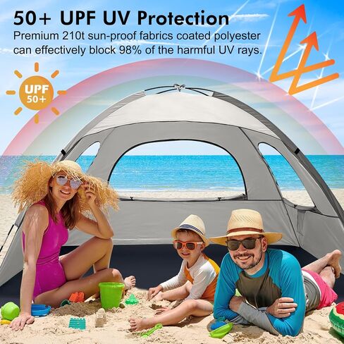 Whitefang Beach Tent Anti-UV Sun Sun Shower Shelter لمدة 3/4/6/8 شخص ، أرضية قابلة للتمديد مع 3 نوافذ شبكية بالإضافة إلى أكياس حمل وخطوط الرجل in Kuwait