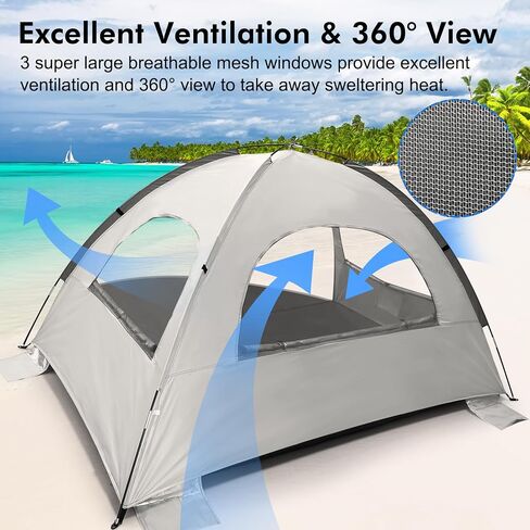 Whitefang Beach Tent Anti-UV Sun Sun Shower Shelter لمدة 3/4/6/8 شخص ، أرضية قابلة للتمديد مع 3 نوافذ شبكية بالإضافة إلى أكياس حمل وخطوط الرجل in Kuwait