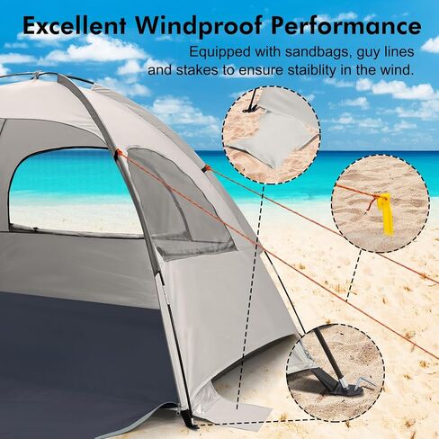 Whitefang Beach Tent Anti-UV Sun Sun Shower Shelter لمدة 3/4/6/8 شخص ، أرضية قابلة للتمديد مع 3 نوافذ شبكية بالإضافة إلى أكياس حمل وخطوط الرجل in Kuwait