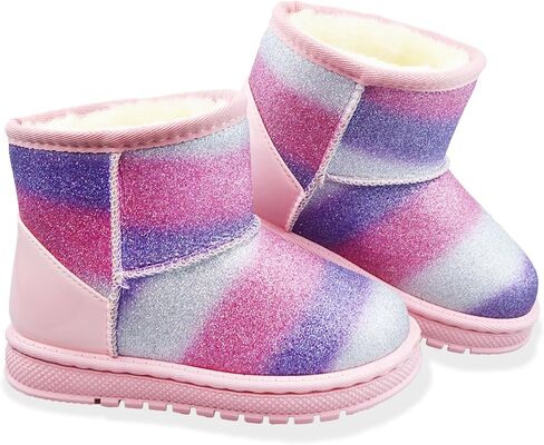 Sugmzox Girl's Boots Kids Glitter Snow Boots Durability Slip Resistant Outdoor Ankle Boots(Toddler/Little Kids) in Kuwait