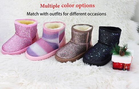 Sugmzox Girl's Boots Kids Glitter Snow Boots Durability Slip Resistant Outdoor Ankle Boots(Toddler/Little Kids) in Kuwait