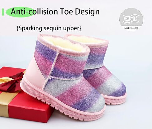 Sugmzox Girl's Boots Kids Glitter Snow Boots Durability Slip Resistant Outdoor Ankle Boots(Toddler/Little Kids) in Kuwait