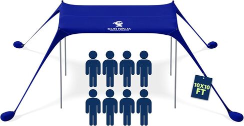SUN NINJA Beach Tent Sun Shelter, Beach Shade Canopy with UPF50+ Protection | Beach Canopy Tent Sun Shade, Cabana Includes Carry Bag, Sand Shovel, Ground Pegs, 4 Poles & Anchor Bags in Saudi Arabia