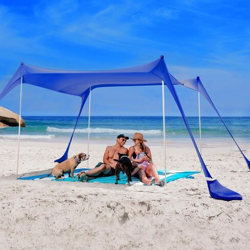 SUN NINJA Beach Tent Sun Shelter, Beach Shade Canopy with UPF50+ Protection | Beach Canopy Tent Sun Shade, Cabana Includes Carry Bag, Sand Shovel, Ground Pegs, 4 Poles & Anchor Bags in Saudi Arabia
