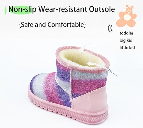 Sugmzox Girl's Boots Kids Glitter Snow Boots Durability Slip Resistant Outdoor Ankle Boots(Toddler/Little Kids) in Kuwait