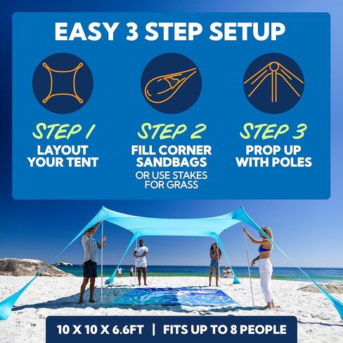SUN NINJA Beach Tent Sun Shelter, Beach Shade Canopy with UPF50+ Protection | Beach Canopy Tent Sun Shade, Cabana Includes Carry Bag, Sand Shovel, Ground Pegs, 4 Poles & Anchor Bags in Saudi Arabia
