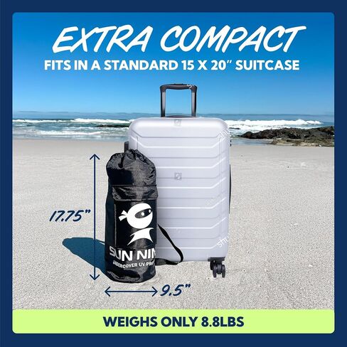 SUN NINJA Beach Tent Sun Shelter, Beach Shade Canopy with UPF50+ Protection | Beach Canopy Tent Sun Shade, Cabana Includes Carry Bag, Sand Shovel, Ground Pegs, 4 Poles & Anchor Bags in Saudi Arabia