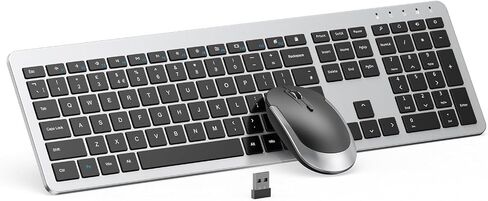Wireless Keyboard and Mouse Combo - Full Size Slim Thin Wireless Keyboard Mouse with Numeric Keypad 2.4G Stable Connection Adjustable DPI (White & Silver) in Saudi Arabia