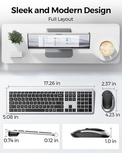 Wireless Keyboard and Mouse Combo - Full Size Slim Thin Wireless Keyboard Mouse with Numeric Keypad 2.4G Stable Connection Adjustable DPI (White & Silver) in Saudi Arabia