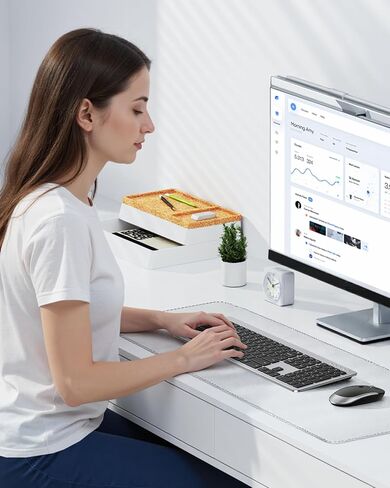 Wireless Keyboard and Mouse Combo - Full Size Slim Thin Wireless Keyboard Mouse with Numeric Keypad 2.4G Stable Connection Adjustable DPI (White & Silver) in Saudi Arabia