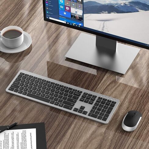 Wireless Keyboard and Mouse Combo - Full Size Slim Thin Wireless Keyboard Mouse with Numeric Keypad 2.4G Stable Connection Adjustable DPI (White & Silver) in Saudi Arabia