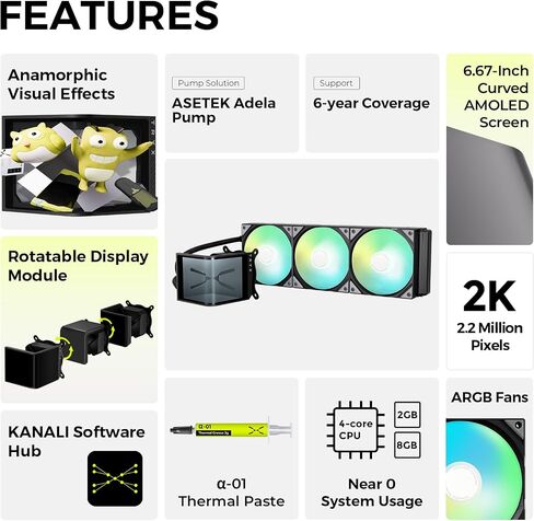 Tryx Panorama SE 360 Argb White 360mm Aio Rotatable 6.67 '' AMOLED Curved Screen 3D anamorphic effect AIO AIO COWNER 360MM WHITE ASETEK ADELA 280W TDP Intel LGA 1851/1700/1200/115X AM5 AM5/AM4 in Kuwait