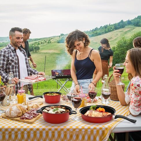 مجموعة أدوات طبخ غير لاصقة ، وأواني محمولة محمولة من الحديد الزهر والأقواس مع أغطية زجاجية وأواني من نايلون 4 قطعة من أجل السفر في الهواء الطلق التنزه in Kuwait