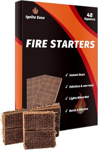 48 Pack Fire Starter Squares - مكعبات مقاومة للماء لشواية الفحم ، التخييم والبقاء على قيد الحياة | الرائحة الخالية من الرائحة ، الصديقة للبيئة لحفرة النار ، شواء ، موقد الخشب in Saudi Arabia