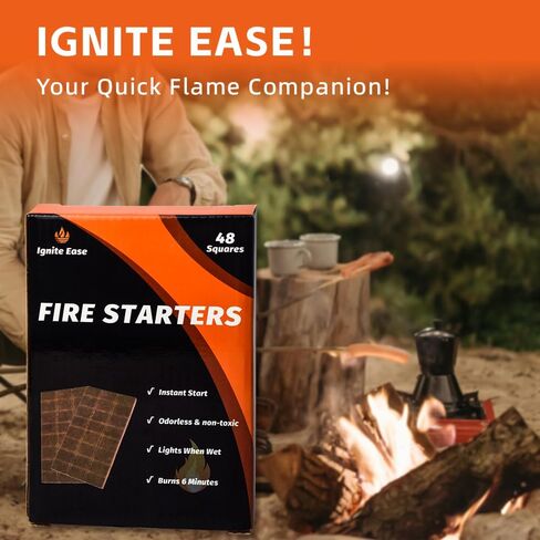 48 Pack Fire Starter Squares - مكعبات مقاومة للماء لشواية الفحم ، التخييم والبقاء على قيد الحياة | الرائحة الخالية من الرائحة ، الصديقة للبيئة لحفرة النار ، شواء ، موقد الخشب in Saudi Arabia