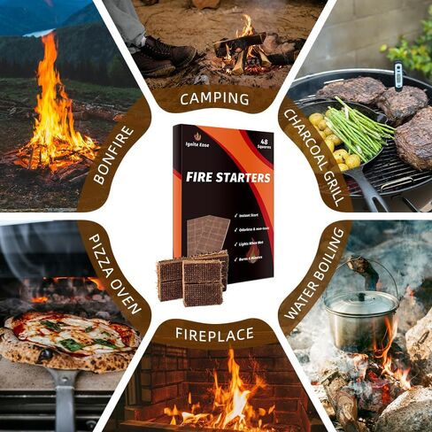 48 Pack Fire Starter Squares - مكعبات مقاومة للماء لشواية الفحم ، التخييم والبقاء على قيد الحياة | الرائحة الخالية من الرائحة ، الصديقة للبيئة لحفرة النار ، شواء ، موقد الخشب in Saudi Arabia