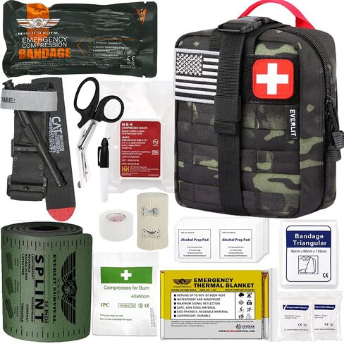 EVERLIT Emergency Trauma Kit, CAT GEN-7 Tourniquet 36" Splint, Military Combat Tactical IFAK for First Aid Response, Critical Wounds, Severe Bleeding Control (Black) in Saudi Arabia