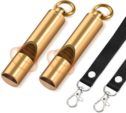 Brass Emergency Whistles 2 Pack with Tangle-Free Lanyard - Pealess Safety Whistle Survival Loud Blast for Kayak Life Vest, Boating, Camping Hiking, Hunting, Adults in Kuwait