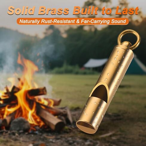 Brass Emergency Whistles 2 Pack with Tangle-Free Lanyard - Pealess Safety Whistle Survival Loud Blast for Kayak Life Vest, Boating, Camping Hiking, Hunting, Adults in Kuwait