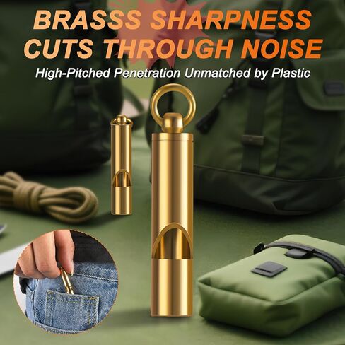 Brass Emergency Whistles 2 Pack with Tangle-Free Lanyard - Pealess Safety Whistle Survival Loud Blast for Kayak Life Vest, Boating, Camping Hiking, Hunting, Adults in Kuwait