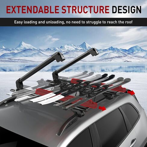Ski & Snowboard Roof Rack Cross Bars - Car Roof Rack Holds 6 Pairs of Skis or 4 Snowboards, Lockable & Secure Transport, Universal Fit for Most Crossbars in Saudi Arabia