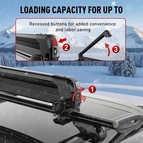 Ski & Snowboard Roof Rack Cross Bars - Car Roof Rack Holds 6 Pairs of Skis or 4 Snowboards, Lockable & Secure Transport, Universal Fit for Most Crossbars in Saudi Arabia