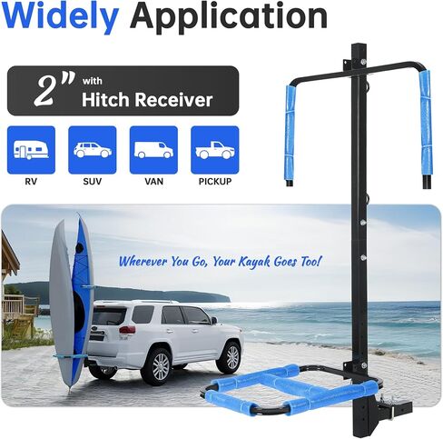 KUAFU RV Hitch Mount Kayak Rack Fits up to 12'' Kayaks Height Adjustable Vertical Standing Kayak Carrier 2'' Hitch Receiver 150LBS for RV Truck SUV in Saudi Arabia