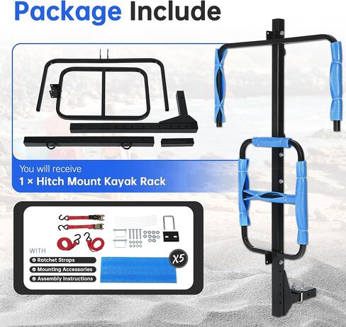 KUAFU RV Hitch Mount Kayak Rack Fits up to 12'' Kayaks Height Adjustable Vertical Standing Kayak Carrier 2'' Hitch Receiver 150LBS for RV Truck SUV in Saudi Arabia