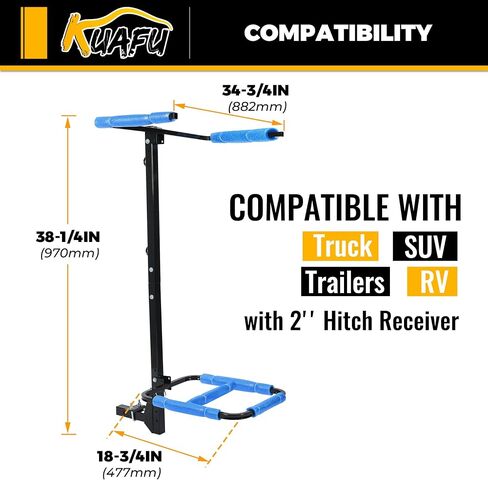 KUAFU RV Hitch Mount Kayak Rack Fits up to 12'' Kayaks Height Adjustable Vertical Standing Kayak Carrier 2'' Hitch Receiver 150LBS for RV Truck SUV in Saudi Arabia