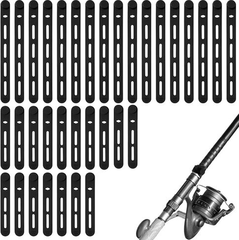 34pcs Silicone Fishing Rod Straps, 2 Sizes Stretchy Reusable Waterproof Rubber Bands Belts for Pole Storage Cable Ties Flying Spinning Casting Rods (Black) in Saudi Arabia