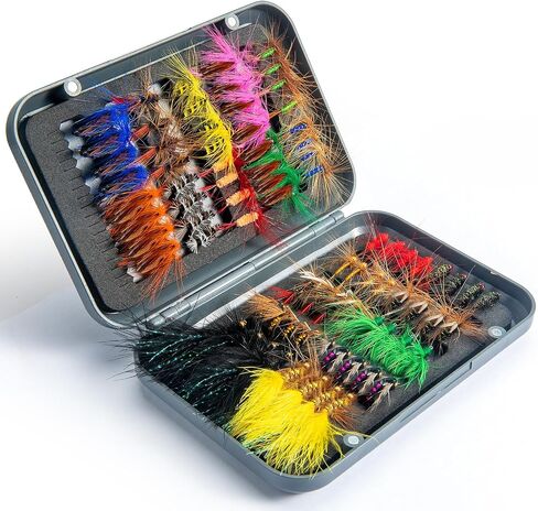 80 pcs ydiudl 3rd gen fly flies flies kit - الذباب الجاف المرتبط يدويًا بالتراوت والباس والسلمون وسمك الأسماك - أشكال شبيهة بالحياة ، سحر لصيد ذبابة المياه العذبة في الأنهار والبحيرات in Kuwait