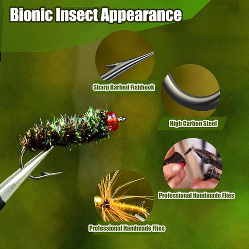 80 pcs ydiudl 3rd gen fly flies flies kit - الذباب الجاف المرتبط يدويًا بالتراوت والباس والسلمون وسمك الأسماك - أشكال شبيهة بالحياة ، سحر لصيد ذبابة المياه العذبة في الأنهار والبحيرات in Kuwait