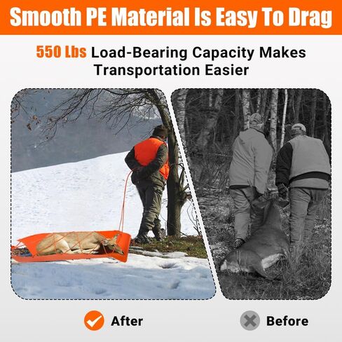 Deer Drag Sled - 1.2mm Thickened Tear-Resistant, 550Lbs Load Capacity Multi-Purpose Deer Cart with Non-Slip Handle for Hauling Hunter Trophies and Discarded Debris on Snow, Sand, Mud, Grass in Saudi Arabia