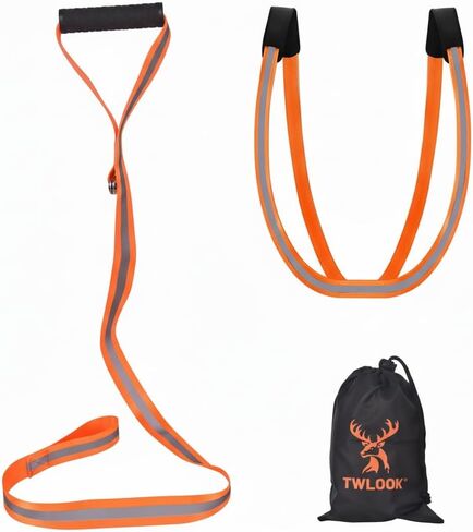 Heavy Duty Deer Drag Harness & Rope – 480lbs Capacity, Reflective Orange Hunting Gear with Comfortable Shoulder Strap, Soft Handle – Essential for Dragging Deer, Elk, Boar – Gift for Hunters in Saudi Arabia