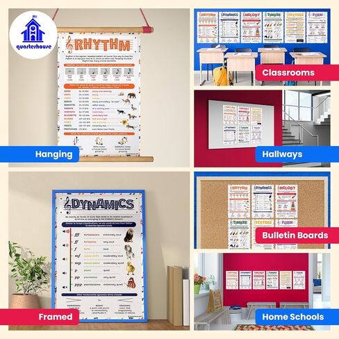 Quarterhouse Elements of Music Poster Set, Music (Band, Orchestra, and Choir) Classroom Learning Materials for K-12 Students and Teachers, Set of 6, 12x18", Extra Durable in Saudi Arabia