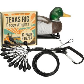 Texas Rig Decoy Weights (12-pack/48in/6oz) | Stealth Black Tangle-Free Anchors, Heavy-Duty Rustproof Stainless-Steel Cables, Compatible with Goose & Duck Decoys for Waterfowl Hunting in Saudi Arabia