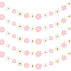 Henoyso 5 Packs Daisy Groovy Boho Party Banners, Daisy Garland Kit Daisy Hanging Swirl Daisy Paper Cutouts White Daisy Party Decorations for Home Classroom Shower Birthday Party Favor Supplies in Kuwait