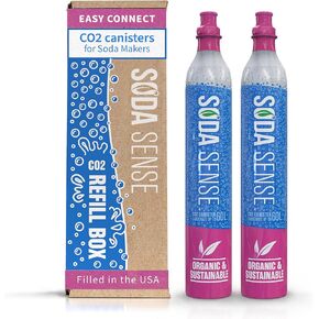 Soda Sense 60L CO2 Exchange Canister - 2 حزمة ، نمط ملولب - متوافق مع جميع صانعي المياه الصودا/الفوار ، بما في ذلك طرز أسطوانات Sodastream الزرقاء ، Ninja Thirsti ، Philips & More in Kuwait