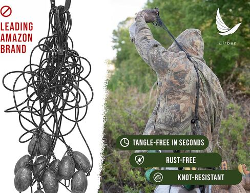 Texas Rig Decoy Weights (12-pack/48in/6oz) | Stealth Black Tangle-Free Anchors, Heavy-Duty Rustproof Stainless-Steel Cables, Compatible with Goose & Duck Decoys for Waterfowl Hunting in Saudi Arabia