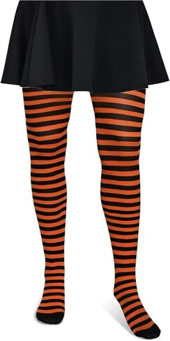 Skeleteen Black and Orange Tights - Striped Nylon Stretch Pantyhose Stocking Accessories for Every Day Attire and Costumes for Men, Women and Teens in Saudi Arabia