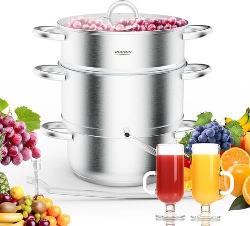 Rovsun 8.5 Quart Juice Steamer Steflible Steel ، Fruact Fruit Fruit Veatables Pott But ، W/Clamp Clamp Clamp ، مقابض حلقة ، مثالية لصنع العصير ، الهلام ، المعكرونة in Kuwait
