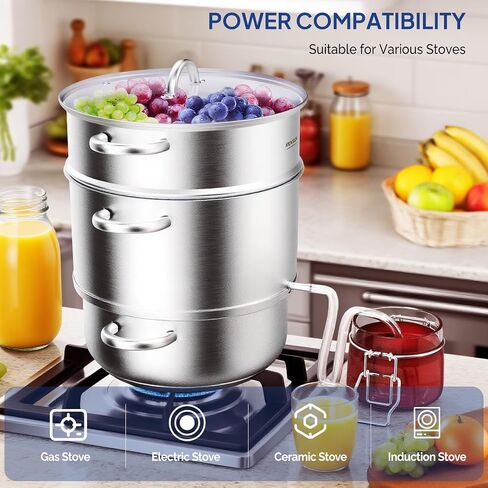 Rovsun 8.5 Quart Juice Steamer Steflible Steel ، Fruact Fruit Fruit Veatables Pott But ، W/Clamp Clamp Clamp ، مقابض حلقة ، مثالية لصنع العصير ، الهلام ، المعكرونة in Kuwait
