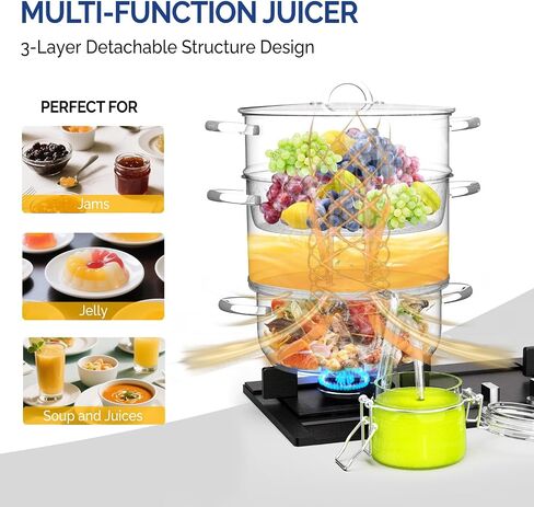 Rovsun 8.5 Quart Juice Steamer Steflible Steel ، Fruact Fruit Fruit Veatables Pott But ، W/Clamp Clamp Clamp ، مقابض حلقة ، مثالية لصنع العصير ، الهلام ، المعكرونة in Kuwait
