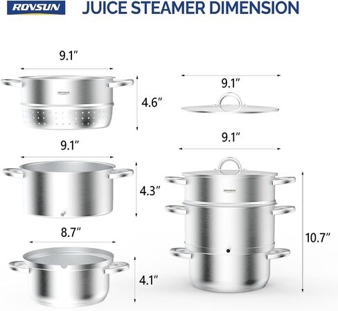 Rovsun 8.5 Quart Juice Steamer Steflible Steel ، Fruact Fruit Fruit Veatables Pott But ، W/Clamp Clamp Clamp ، مقابض حلقة ، مثالية لصنع العصير ، الهلام ، المعكرونة in Kuwait