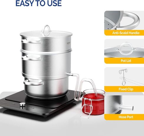 Rovsun 8.5 Quart Juice Steamer Steflible Steel ، Fruact Fruit Fruit Veatables Pott But ، W/Clamp Clamp Clamp ، مقابض حلقة ، مثالية لصنع العصير ، الهلام ، المعكرونة in Kuwait