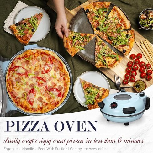 Baker's Friend Electric Pizza Oven Confertop Indoor ، آلة صانع 12 بوصة للمنزل ، الطهي والشواية ، فرن من الخزف الزجاجي الممتاز ، الأزرق الشاحب in Kuwait