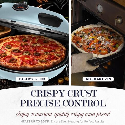 Baker's Friend Electric Pizza Oven Confertop Indoor ، آلة صانع 12 بوصة للمنزل ، الطهي والشواية ، فرن من الخزف الزجاجي الممتاز ، الأزرق الشاحب in Kuwait