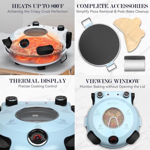 Baker's Friend Electric Pizza Oven Confertop Indoor ، آلة صانع 12 بوصة للمنزل ، الطهي والشواية ، فرن من الخزف الزجاجي الممتاز ، الأزرق الشاحب in Kuwait
