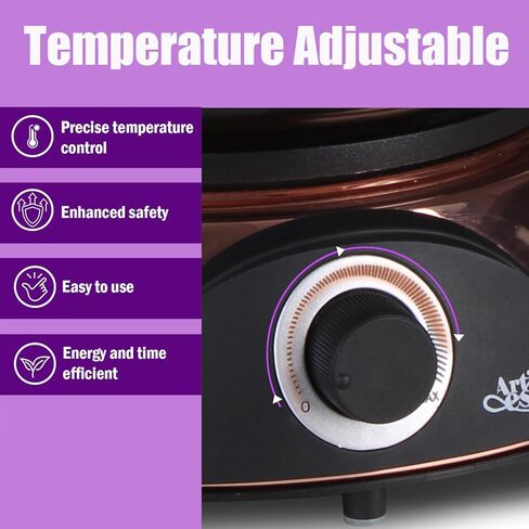 Artestia Electric Fondue Pot 2-QT 1500W ، مجموعة فوندو سويسرية ثنائية الاستخدام لذوبان الجبن والشوكولاتة ، والتحكم في درجة الحرارة القابلة للتعديل ، وعاء خزفي أبيض مع قاعدة من الذهب الوردي وشوكات 6 in Kuwait